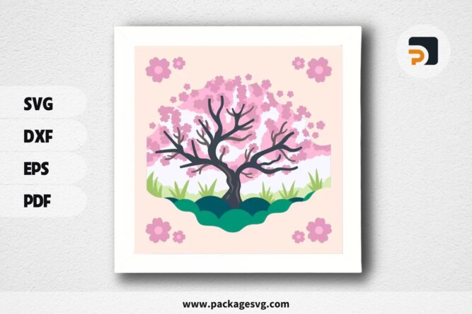 3D Cherry Blossoms Shadowbox, Tree SVG Paper Cut File (2)
