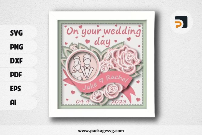 3D Customizable Wedding Shadowbox, Valentine SVG Paper Cut File