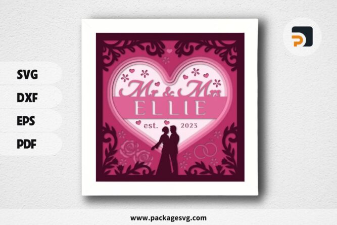 3D Customizable Wedding Shadowbox, Valentine SVG Paper Cut File (1)
