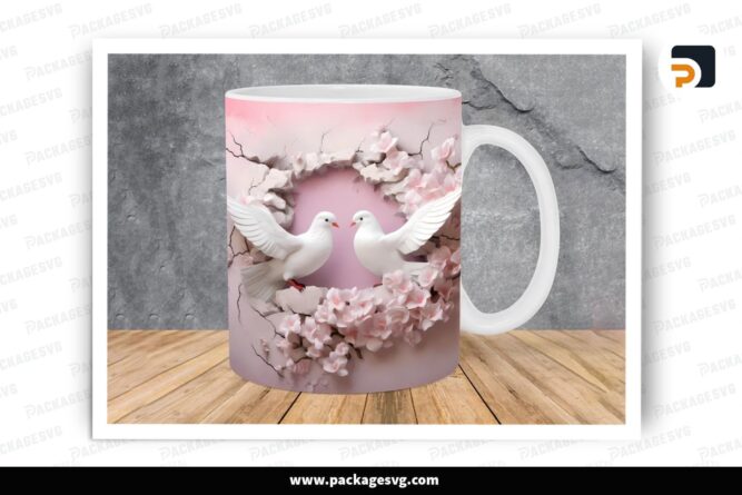 3D Doves Pink Flower Hole Sublimation Design, 11oz 15oz Skinny Mug Wrap LRIY0SYB (1)