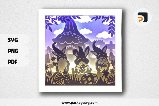 3D Easter Gnomes Shadowbox, SVG Paper Cut File LRPRHLB5 (1)