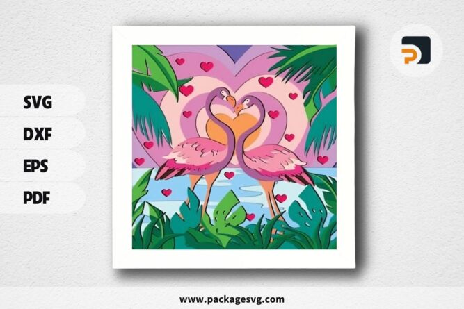3D Flamingo Couple Shadowbox, Valentine SVG Paper Cut File LR8WEEX5 (2)