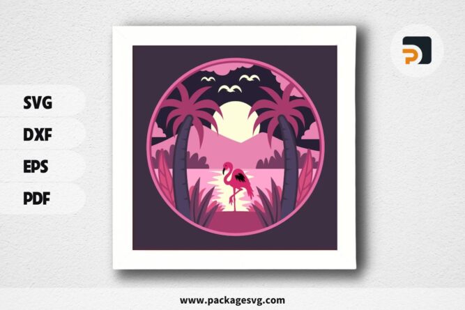 3D Flamingo Shadowbox, Pink Bird SVG Paper Cut File (2)