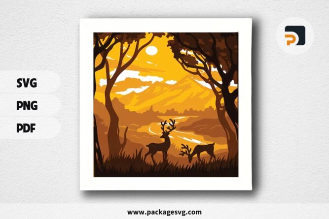 3D Forest Deer 1 Shadowbox, SVG Paper Cut File LQYWHP7E (1)