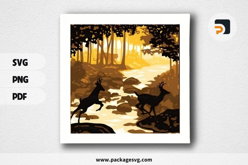 3D Forest Deer 2 Shadowbox, SVG Paper Cut File LQYWI5UA (1)