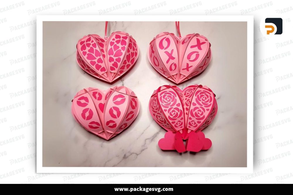 3D Heart Box Ornament, Valentine SVG Paper Cut File (2)