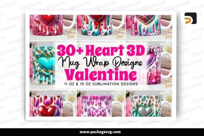 3D Heart Hole In A Wall Sublimation Design Bundle, 30 11oz 15oz Skinny Mug Wrap (9)