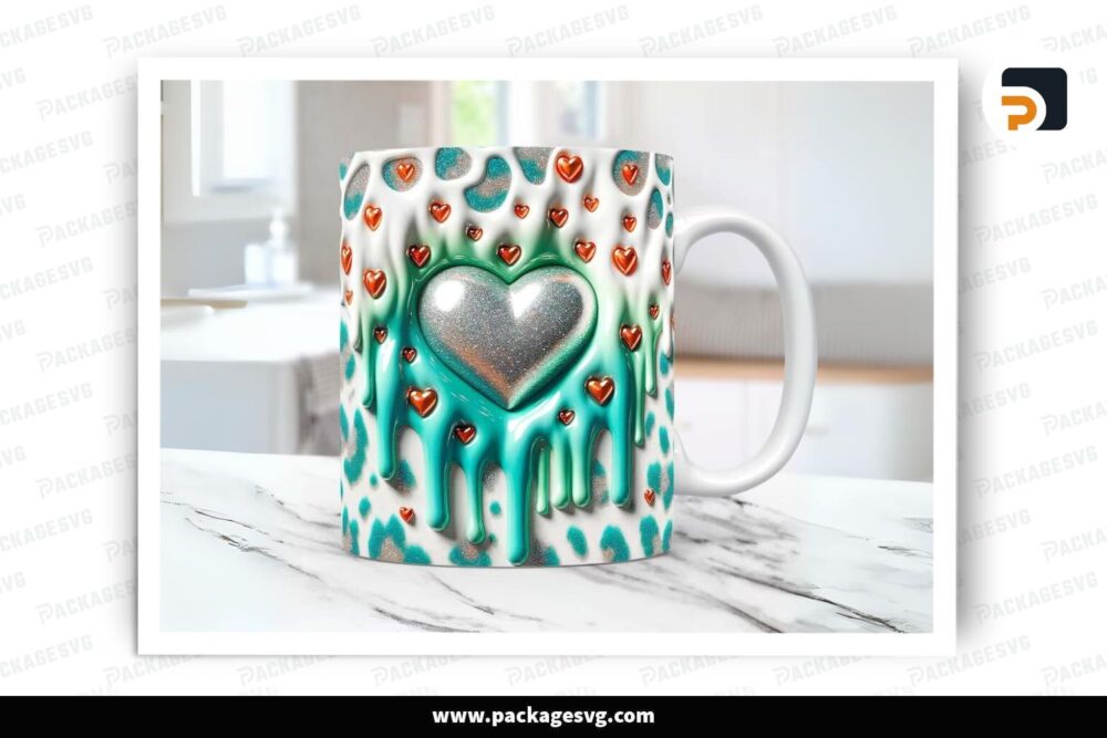 3D Heart Hole Wall Sublimation Design, 11oz 15oz Valentine Skinny Mug Wrap (2)