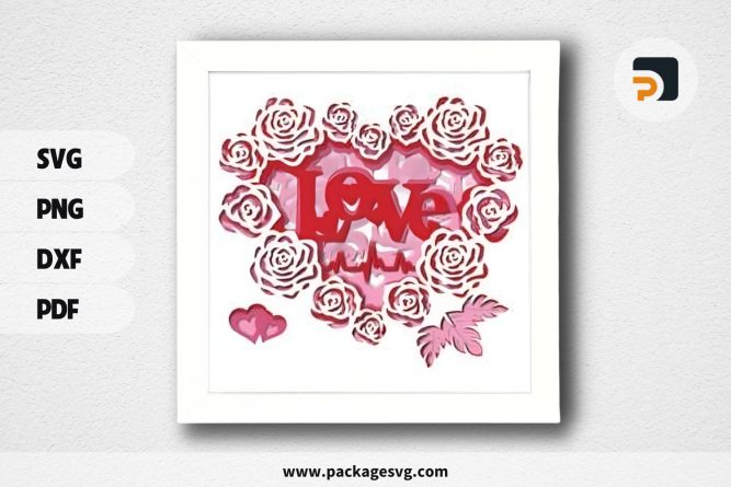 3D Heart Rose Love Shadowbox, Valentine SVG Paper Cut File LS2OK0YY (2)