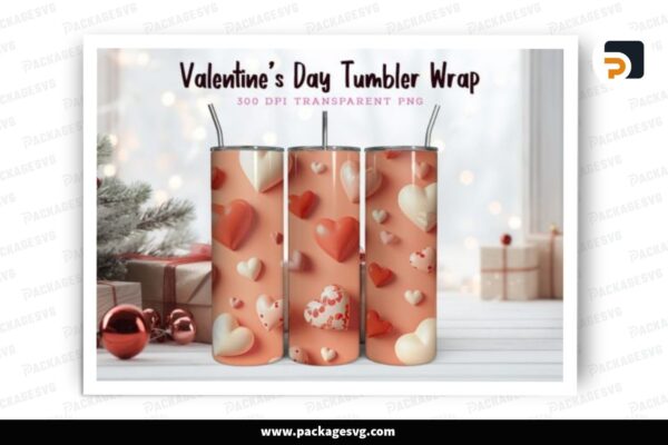 3D Heart Sublimation, 20oz Valentine Skinny Tumbler Wrap Free Download