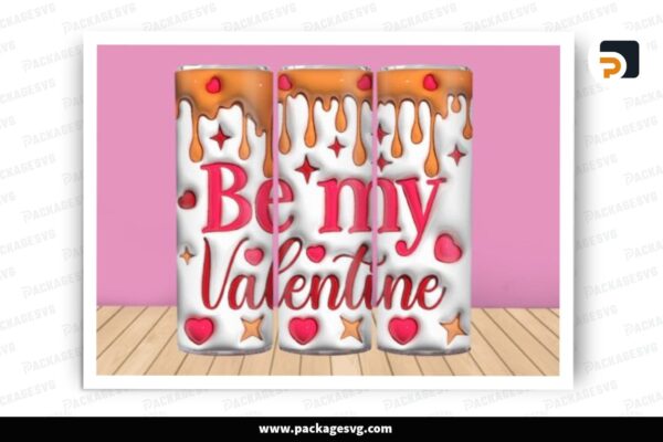 3D Inflated Be My Valentine Sublimation, 20oz Skinny Tumbler Wrap Free Download