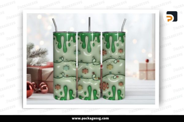 3D Inflated Christmas Sublimation, 20oz Skinny Tumbler Wrap Free Download