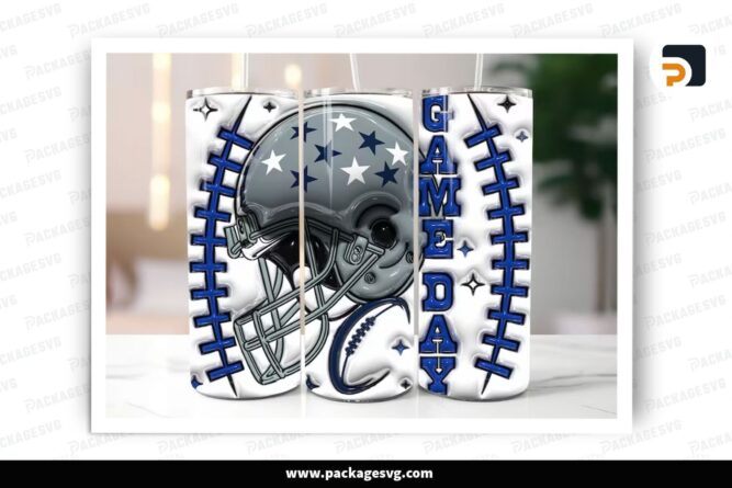 3D Inflated Game Day Sublimation Design, 20oz American Football Tumbler Wrap (1)