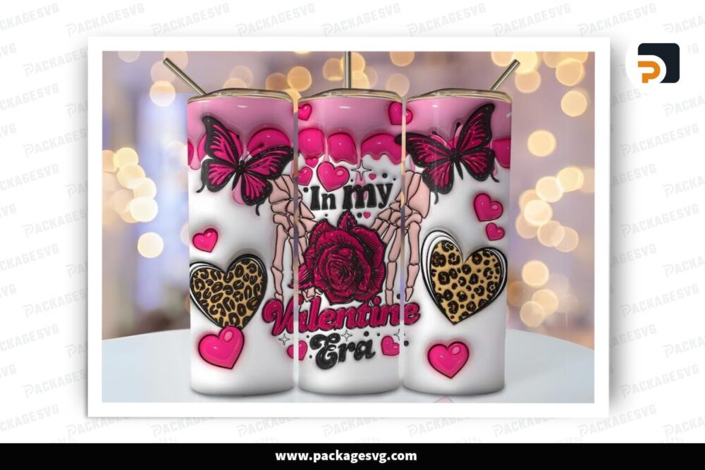 3D Inflated In My Valentine Era Sublimation, 20oz Valentine Skinny Tumbler Wrap (2)