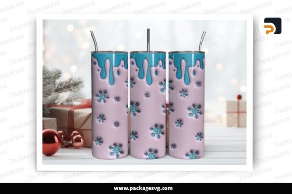 3D Inflated Snowflake Sublimation, 20oz Skinny Tumbler Wrap Free Download