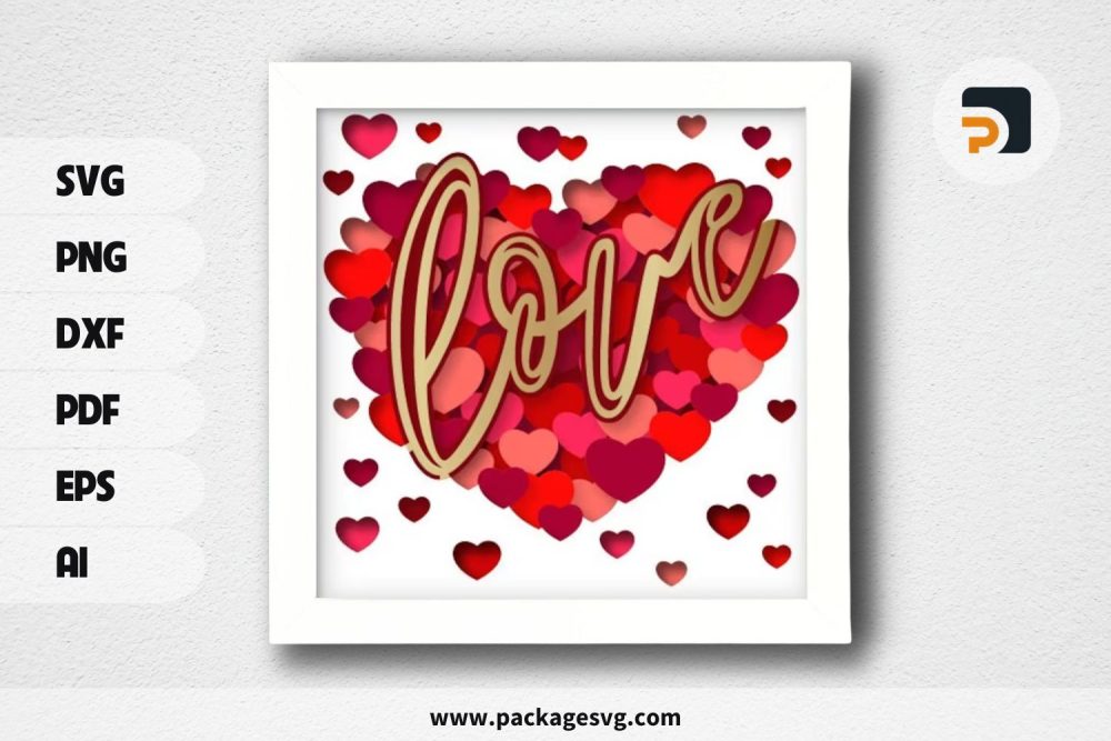3D Love Heart Shadowbox, Valentine SVG Paper Cut File (2)