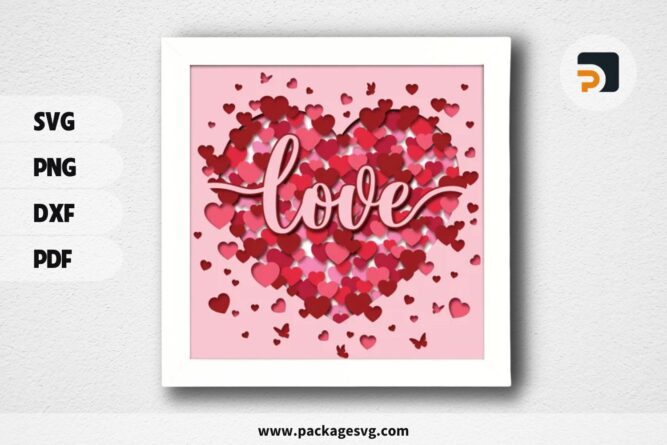 3D Love Hearts Shadowbox, Valentine SVG Paper Cut File (1)