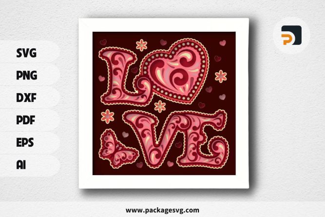 3D Love Valentine Shadowbox, SVG Paper Cut File (2)