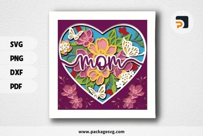 3D Mom Heart Flower Shadowbox, Mother SVG Paper Cut File LS2MJTCG (2)