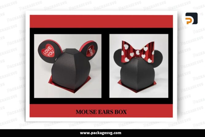 3D Mouse Ears Gift Box Template, SVG Paper Cut File (3)