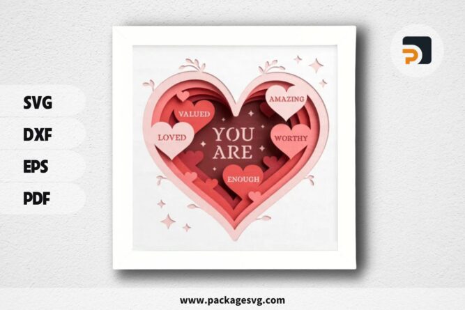 3D Personalize Heart of Love Shadowbox, Valentine SVG Paper Cut File (1)