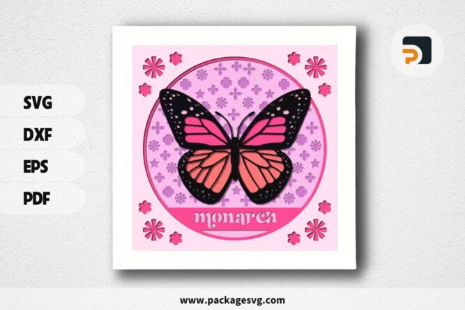 3D Pink Butterfly Layer Shadowbox, SVG Paper Cut File (2)