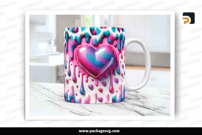 3D Pink Heart Hole In A Wall Sublimation, 11 15oz Skinny Mug Wrap (2)