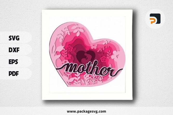 3D Pink Heart Shadowbox, Mother Day SVG Paper Cut File LRKD5W65 (2)