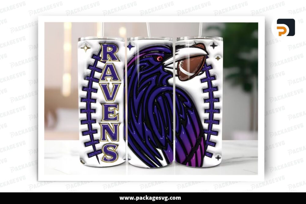 3D Ravens Inflated Sublimation Design, 20oz American Football Tumbler Wrap (2)