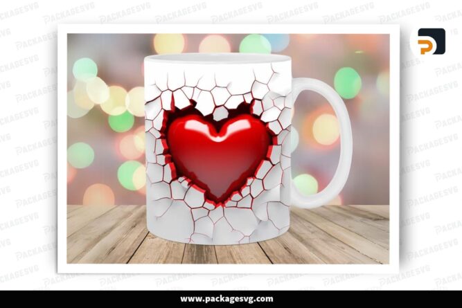 3D Red Heart Hole In A Wall Sublimation, 11oz 15oz Valentine Skinny Mug Wrap (2)