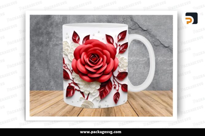3D Red Rose Sublimation Design, 11oz 15oz Valentine Skinny Mug Wrap LRA3FW9M (2)