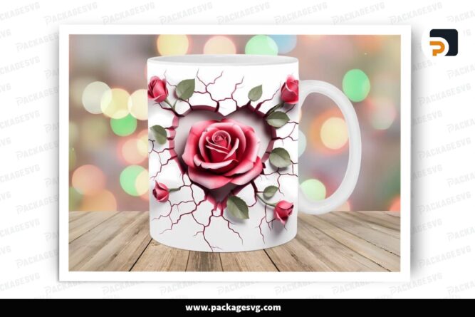 3D Rose Hole In A Wall Sublimation, 11oz 15oz Valentine Skinny Mug Wrap (1)