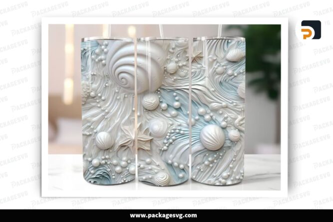 3D Seashells Pearl Sublimation Design, 20oz Skinny Tumbler Wrap (2)