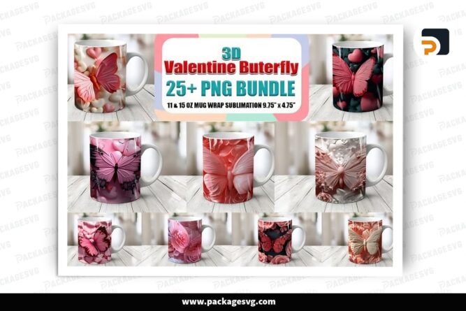 3D Valentine Butterfly Sublimation Design Bundle, 25 11oz 15oz Skinny Mug Wrap LRIQFEXR (6)