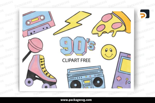 90s Clipart SVG Bundle, 10 Designs Free Download