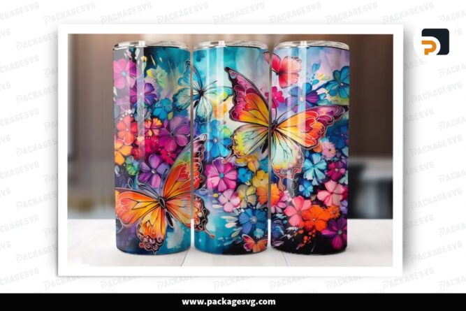 Alcohol Ink Butterfly Sublimation Design, 20oz Skinny Tumbler Wrap (1)