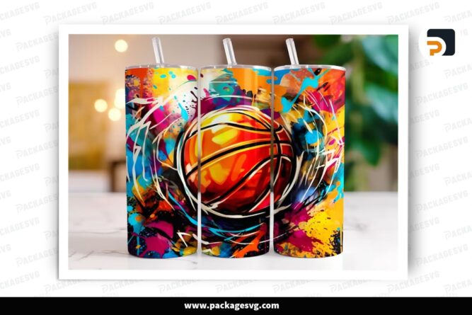 Basketball Graffiti 2 Sublimation Design, 20oz Skinny Tumbler Wrap (2)