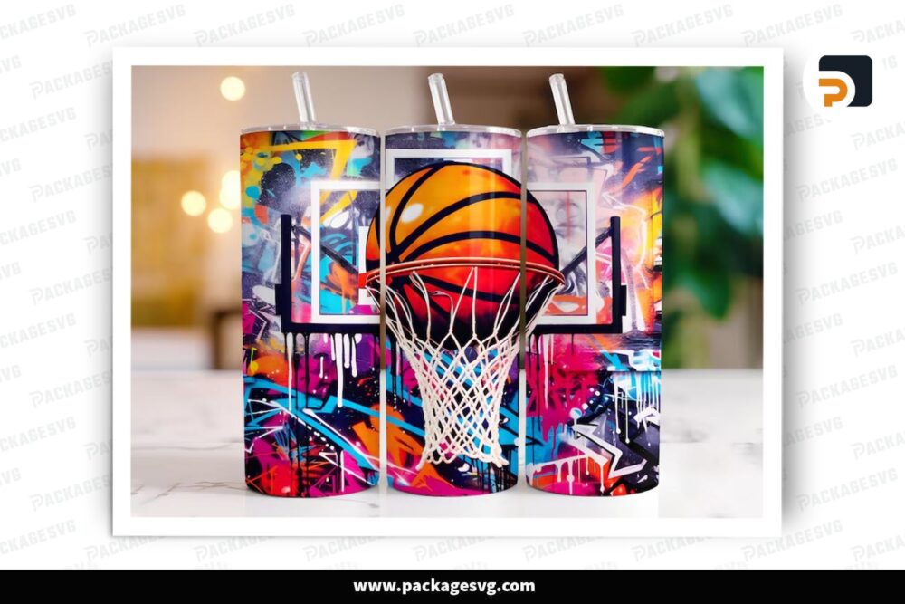 Basketball Graffiti Sublimation Design, 20oz Skinny Tumbler Wrap (1)