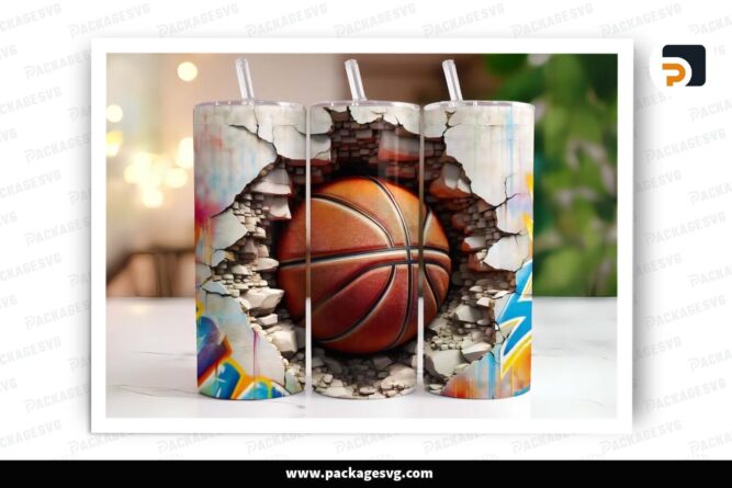 Basketball Hole In A Wall Sublimation Design, 20oz Skinny Tumbler Wrap (1)