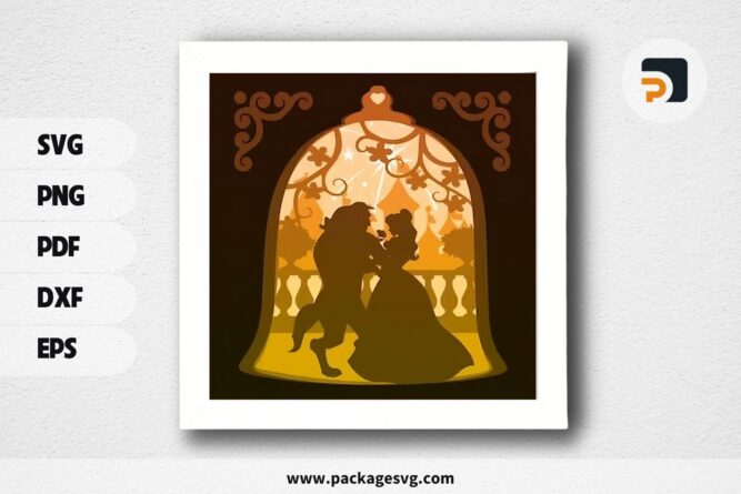 Beauty And The Beast Lightbox, Valentine Couple SVG Paper Cut File (1)