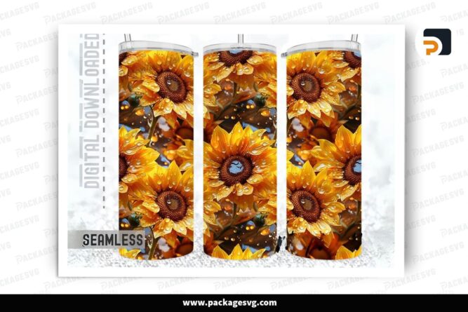 Blooming Sunflowers Sublimation Design, 20oz Skinny Tumbler Wrap (1)