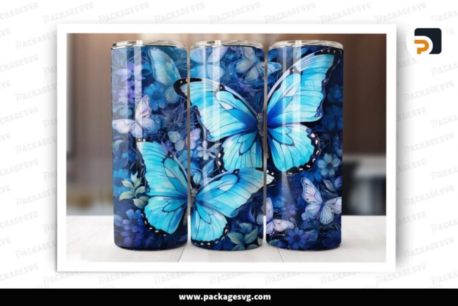 Blue Butterfly Sublimation Design, 20oz Skinny Tumbler Wrap (1)
