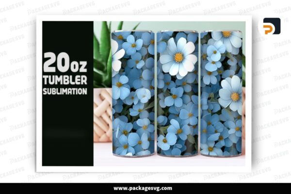 Blue Flowers Sublimation, 20oz Skinny Tumbler Wrap Free Download
