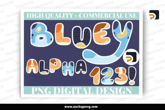 Bluey Alphabet Set Bundle, Blue Bingo Chilli Bandit PNG Sublimation Design (3)