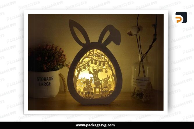 Bunny Easter Family Lantern, SVG Paper Cut File LROKD7EO (2)