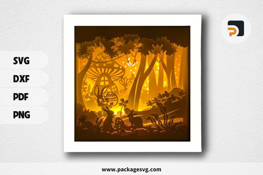 Bunny In The Forest Lightbox, Easter SVG Paper Cut File LRHBPIL4 (4)