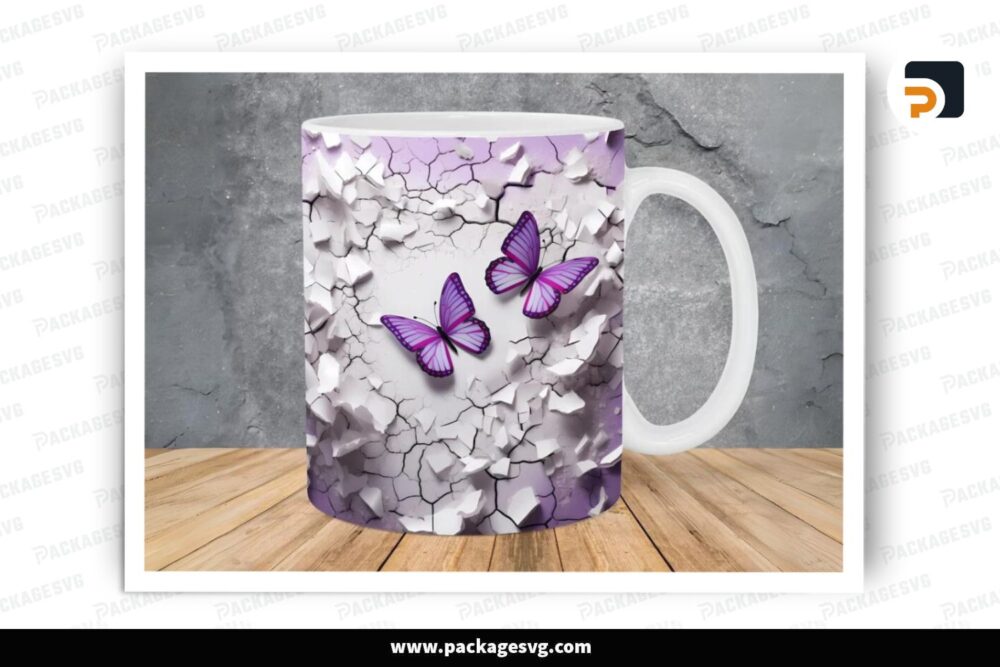 Butterfly Crack In A Wall Purple Sublimation Design, 11oz 15oz Skinny Mug Wrap (2)