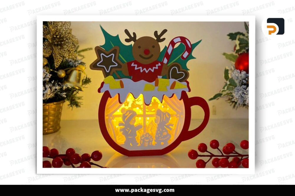 Christmas Hot Cocoa Lantern, Gingerbread SVG Paper Cut File (2)