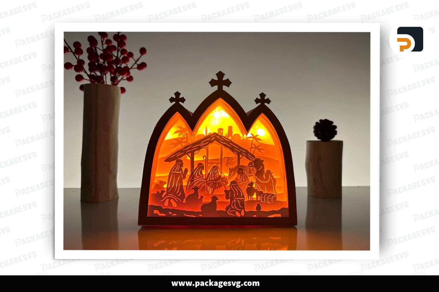 Christmas Nativity Church Lantern, SVG Paper Cut File (3)