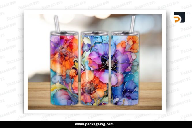 Colorful Flowers Sublimation Design, 20oz Skinny Tumbler Wrap (1)